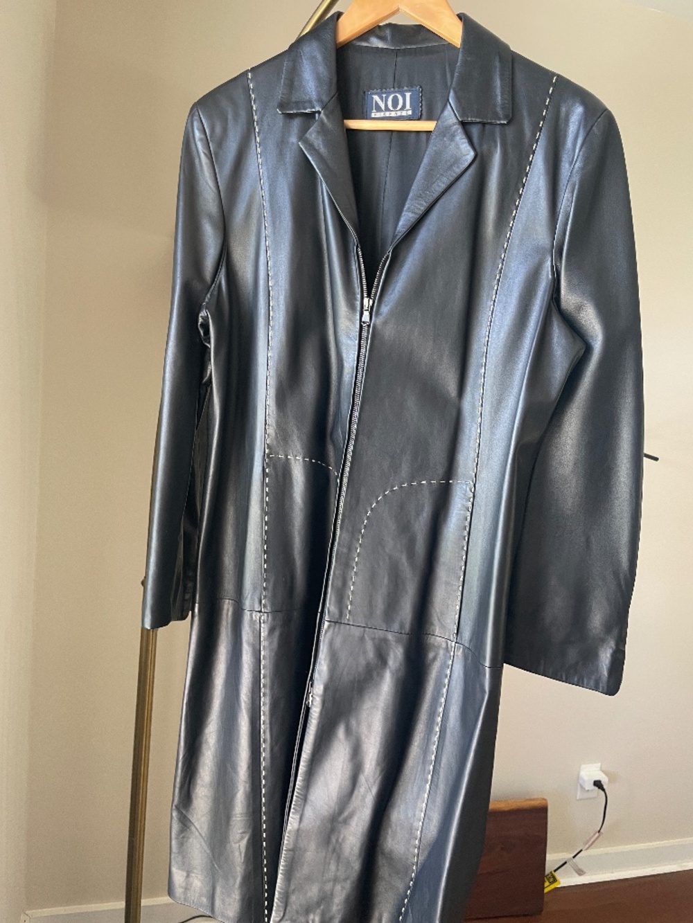 NOI Firenze Women’s Black Genuine Leather Long Coat Sz 44 Made in Italy